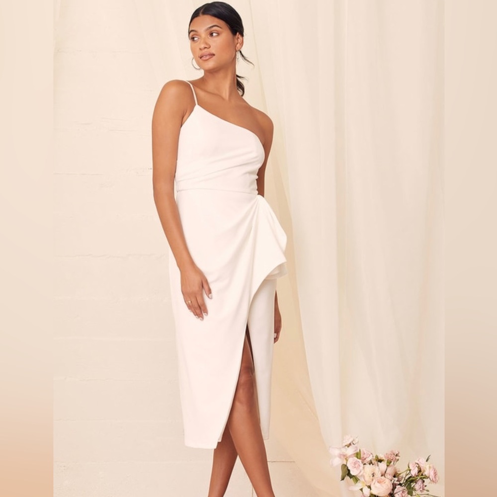 Lulu’s - Love Your Best White One-Shoulder Ruffled Tulip Midi Dress